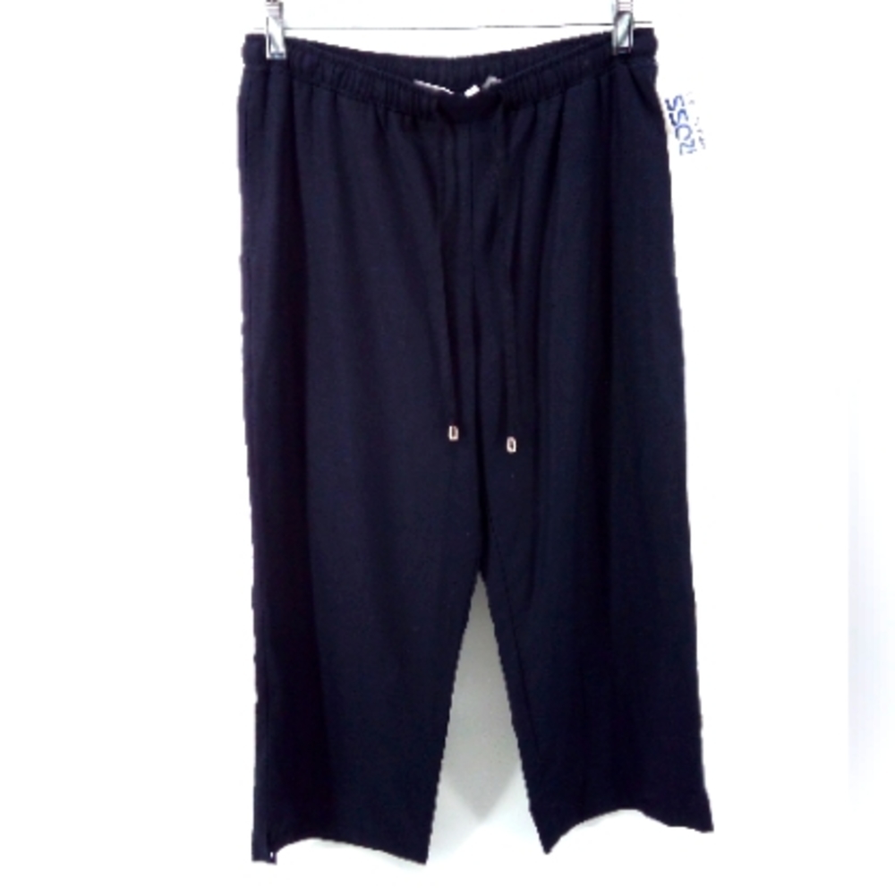 NWT Sag Harbor Petite Linen Blend Navy Blue Crop Pants PM Elastic Waist